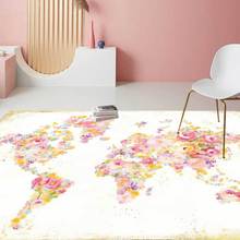 Branco fresco abstrato tapete aquarela rosa flor mapa do mundo tapete sala de estar quarto crianças sala estar tapete chão personalizado 2024 - compre barato