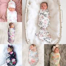 2 Pcs Cotton Receiving Blanket Sleeping Bag Hair Band Newborn Floral Swaddle Wrap+ Headband Set Baby Infants Boys Girls Shower 2024 - buy cheap