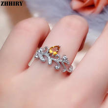 Zhhiry anel pedra preciosa amarela natural, anel 925 de prata esterlina para mulheres, formato de ramo, joias finas 2024 - compre barato