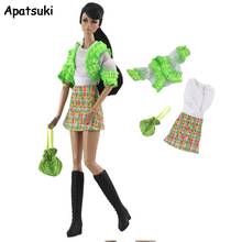 Green Fashion Doll Clothes Set for Barbie Doll Outfits Colorful Plaided Dress Coat Bag 11.5" BJD Dolls Accessories Kids Toys 2024 - buy cheap