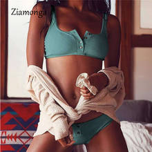 Ziamonga Sexy Ribbed Swimsuit Summer Bikini 2020 Thong Swimwear Women Button Sport Bikini Set White Bathing Suit Brazilian Biqui 2024 - buy cheap