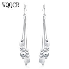 High Quality Jewelry 925 Silver Color Three Line Beads Earrings For Women Best Gift Engagement Free Shipping Wholesale Hot Sale 2024 - buy cheap