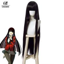 ROLECOS Anime Kakegurui Cosplay Hair Headwear Compulsive Gambler Jabami Yumeko Cosplay Hair Long Black Straight Synthetic Hair 2024 - buy cheap