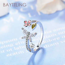 BAYTTLING  Silver Color Luxury Flower Butterfly Zircon Open Ring For Woman Fashion Jewelry Couple Ring Gift 2024 - buy cheap