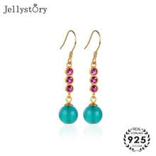 Jellystory-pendientes de plata de primera ley y rubí para mujer, aretes colgantes, plata esterlina 925, forma redonda, Esmeralda, fiesta, boda 2024 - compra barato