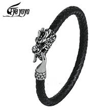EyeYoYo Black Braided 22cm Leather Dragon Charm Bracelet Men Rope Chain Bracelets 2024 - buy cheap