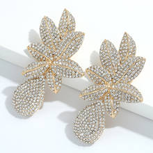 Dvacaman New Long Gold Metal Flower Dangle Earrings Women Shiny Full Rhinestone Water Drop Earrings High Quality Fashion Jewelry 2024 - buy cheap