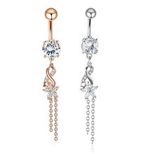 Surgical Steel Crystal Belly Button Piercing Ring 14G Rosegold Flower Belly Ring Cute Navel Piercing Dangle Heart Belly Ring Lot 2024 - buy cheap