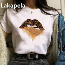 Camiseta labial leopardo, camiseta feminina fashion anos 90, tendência 2021, roupas femininas para primavera e verão, camisa gráfica para garotas com estampa 2024 - compre barato
