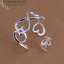 Charmhouse-Conjuntos de joyería de plata 925 para mujer, anillo con corazón, brazalete, pulsera, conjunto de joyería, accesorios, decoraciones, 2 uds. 2024 - compra barato