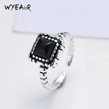 WYEAIIR Retro Geometric Black Crystal Exaggerated Personality Silver Color Female Resizable Opening Rings 2024 - buy cheap