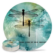 Chic Creative Coaster Dragonfly Wings Ink Coffee Cup Mat Ceramics Coasters Set Non-slip Pad Table Decoration 2024 - buy cheap