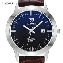 Мужские кварцевые аналоговые часы YAZOLE с кожаным ремешком, ультратонкие светящиеся часы с автоматической датой, водонепроницаемые деловые наручные часы для мужчин 298 2024 - купить недорого