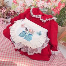 Bebé niña otoño invierno rojo terciopelo conejo bordado delantal Vintage español vestido baile Lolita vestido para cumpleaños navidad Casual 2024 - compra barato
