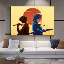 Acuarela Samurai Champloo, óleo sobre lienzo de Anime, pintura en la pared, Póster Artístico e impresiones, imágenes artísticas de pared para sala de estar 2024 - compra barato