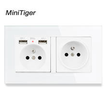 Minitiger 2 Gang French Standard Wall Socket With 2 USB Charge Port Hidden Soft LED Indicator Crystal Glass Panel 2024 - buy cheap