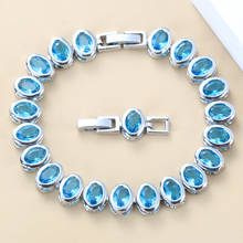 Bridal Jewelry Silver-Color Sky Blue Cubic Zirconia Link Chain Bracelet Length 20.5CM For Women Costume 2024 - buy cheap