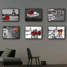 Torre preta e branca, vermelha, rosa e bicicleta, arte da parede, pintura, pôster, galeria de impressão, decoração de casa, sala de estar 2024 - compre barato