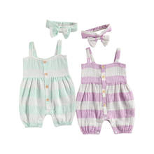 Baby Girls Clothes Set, Sleeveless Striped Jumpsuit with Buttons + Bow-knot Headband for Summer 2024 - buy cheap