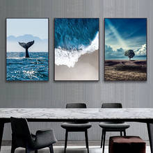 Картины на холсте морской пейзаж китов, плакаты и принты морской волны, современный пейзаж, настенные модульные картины для декора гостиной 2024 - купить недорого