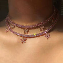 MAA-OE ожерелье с подвеской в виде бабочки золотого и розового цветов, Женская Блестящая цепочка с кристаллами для ключиц, модные вечерние ювелирные изделия нового дизайна 2020 2024 - купить недорого