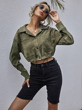 Casual Jacket Womens Lapel Single-Breasted Button Jacket Autumn Winter Short Waist Army Green Jacket Female Long Sleeves Top 2024 - buy cheap