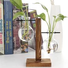 Террариум, креативная гидропонная прозрачная ваза с растениями, ваза с деревянным каркасом, декоративная стеклянная Настольная Ваза для растений, бонсай, декоративная ваза для цветов 2024 - купить недорого