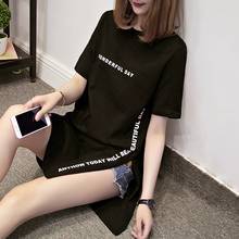 WONDERFUL DAY Print Long T shirts Summer Women Loose Slit Femme Tops Cotton Tshirt Short sleeve Ladies t-shirt 2024 - buy cheap