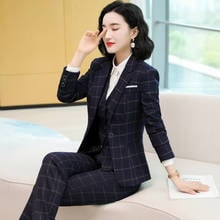 Formal Uniform Designs Pantsuits Women Business Work Wear Blazers Ladies Autumn Winter Professional OL Styles Elegant Plaid 2024 - buy cheap