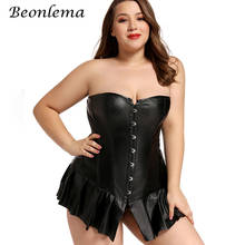 Beonlema espartilho preto goth feminino, lingerie sexy, corpete de couro falso, tamanho grande 6xg, conjunto de corpete steampunk em bainha plissada 2024 - compre barato