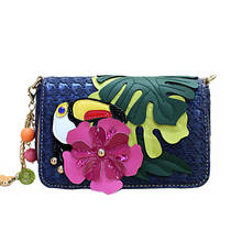 Women Bags Leather Patchwork Embroidery Messenger Bag Girl Shoulder Bags Female Bag Braccialini Style Cartoon Parrot and Flower 2024 - buy cheap