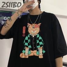 Harajuku Japanese Anime Samurai Cat Cool Summer Oversize Unisex Men/Women T Shirt Short Sleeve HipHop Men tshirt Streetwear Tops 2024 - buy cheap
