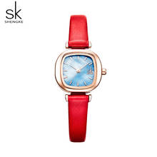 Shengke relógios femininos casuais escudo de couro vermelho quadrado dial quartzo senhora relógio de pulso relógio de pulso relogio feminino bayan kol saati presente 2024 - compre barato
