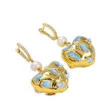 GG Jewelry Natural Blue Larimar white Pearl Golden Plated Heart-Shaped Dangle Lever back Earrings trendy for women 2024 - buy cheap