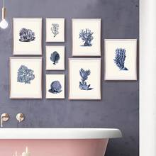 Темно-синяя Коралловая Картина на холсте плакаты принты Морская жизнь винтажные настенные картины декор для ванной комнаты домашнее украшение 2024 - купить недорого