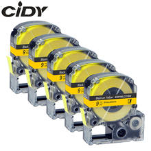 Cidy fita de rótulo sc9yw/lc3ybw, 5 peças compatível com kingjim 9mm preto sobre amarelo, fita para máquina epson fl6400 2024 - compre barato