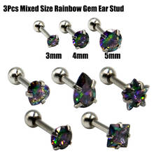 3Pcs 16g Mixed 3mm &4mm& 5mm Ear Tragus Helix Cartilage Conch Stud Piercing Upper Lobe Lip Nose Stud Earrings Body Kewelry 2024 - buy cheap