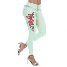 Skinny Pencil Pants Women Jeans High Waist Floral Embroidery Denim Pants Lady Office Jeans Fashion Trousers Streetwear 2024 - buy cheap