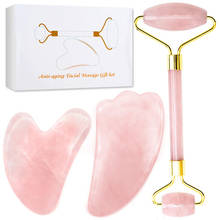 Gua sha-massageador de cristal facial com rolo de jade, ferramenta para lifting de rosto e pescoço, pedra natural, conjunto de caixa de quartzo rosa 2024 - compre barato