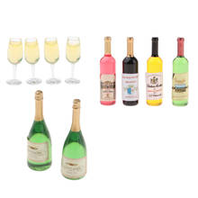 1:12 sacle garrafas de vinho em miniatura para casa de boneca e champanhe modelo de óculos transparente acessórios para suprimentos e festas 2024 - compre barato