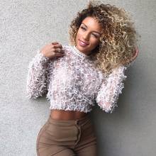 2021 New Women Fashion Shirt Sexy Transparent Blouse Stand Collar Bowknot Lace Crop Top Camisas Femme Blusa Chemise Summer Top 2024 - buy cheap