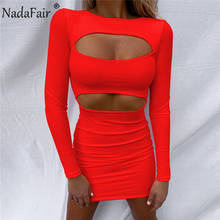 Nadafair vestido justo feminino, vestido sexy vermelho preto outono inverno com manga longa para festa e clube 2024 - compre barato