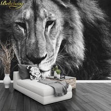 Beibehand-papel de parede foto personalizada, preto e branco, leão, moderno, sala de estar, tv, sofá, plano de fundo, decoração de casa 2024 - compre barato