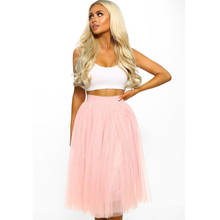 Women's Tulle Plain Pleated Skirt 2020 New Fashion Pink Grey Mesh Midi Skirt High Waist Woman Skirts Layers 2024 - buy cheap