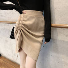 Korean Irregular Ruffles Drawstring Women Skirts High Waist High Waist Slim Knitted Faldas Mujer Vintage Streetwear Mini Skirt 2024 - compre barato