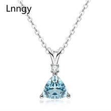 Lnngy 925 Silver Natural Blue Topaz Chain Necklaces Ladies Gem Stone Pendant Necklace Women Simple 45cm Collar Necklace Jewelry 2024 - buy cheap
