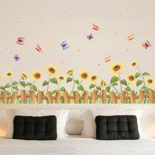 Красочные Подсолнухи, цветы, бабочки, заборы, настенные наклейки для детской комнаты, 3d декор для спальни, фрески, искусство 2024 - купить недорого