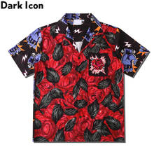 Dark Icon-camisa hawaiana de retales para hombre, camisa de manga corta Vintage de moda urbana 2024 - compra barato