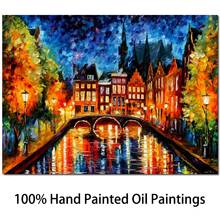 Contemporary Art Oil Painting Amsterdam Canal Colorful Landscape Abstract Modern Hand Painted Romantic Canvas Artwork Wall Decor 2024 - buy cheap