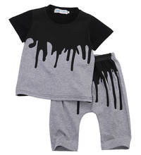 Детская летняя одежда для мальчиков Pudcoco, черная футболка с рисунком и штаны-джоггеры 2024 - купить недорого